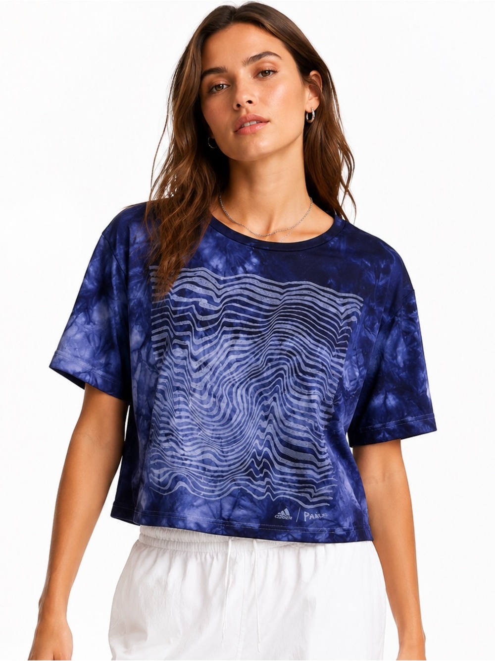 Adidas x Parley For The Oceans Cobalt Blue Tie Dye Cropped Graphic Tee M